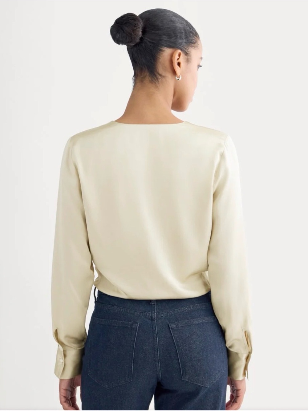 EVERLANE Silk-Blend Cream Wrap Blouse - Women's Top - Picture 3 of 10